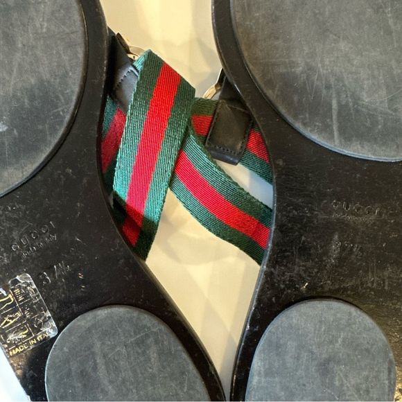 Gucci GG Web Stripe Thong Sandals EU 37.5 US7.5 Black Stripe Flip Flop Slides - Picture 7 of 7